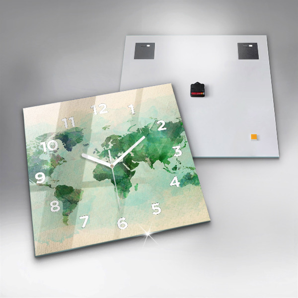 Square wall clock Watercolor world map