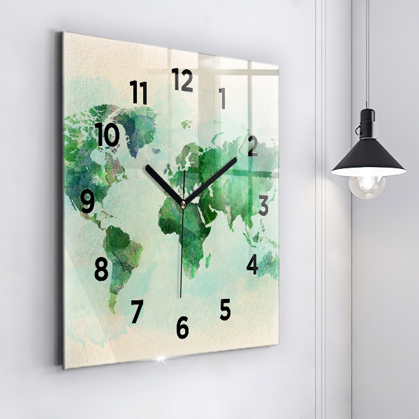 Square wall clock Watercolor world map