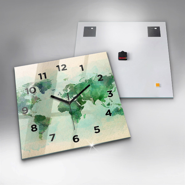 Square wall clock Watercolor world map