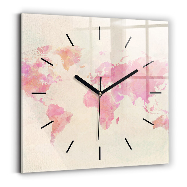 Square wall clock Watercolor world map