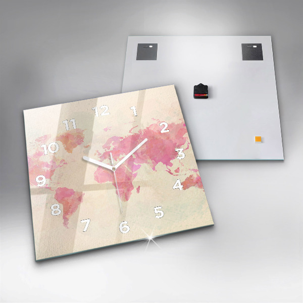 Square wall clock Watercolor world map