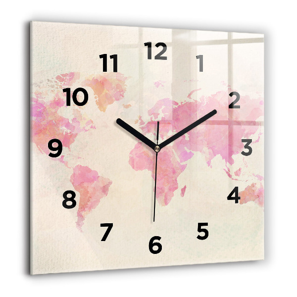 Square wall clock Watercolor world map