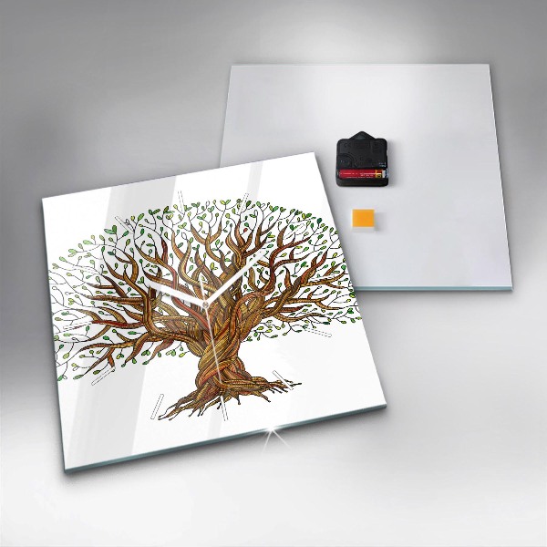 Square wall clock Tree and roots