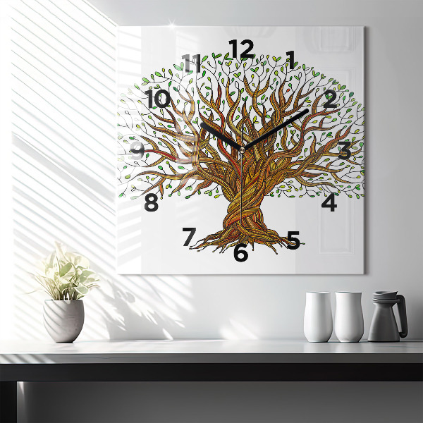 Square wall clock Tree and roots