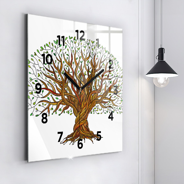 Square wall clock Tree and roots