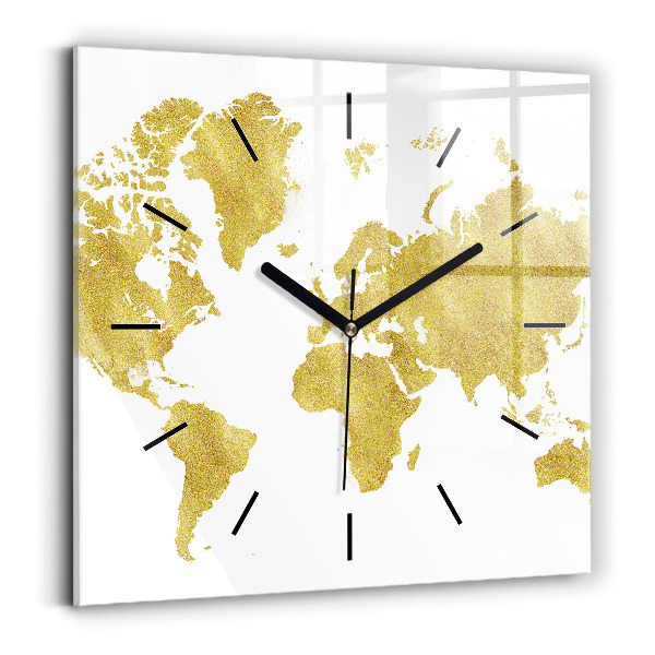 Square wall clock Golden map of the world