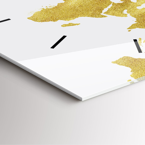 Square wall clock Golden map of the world
