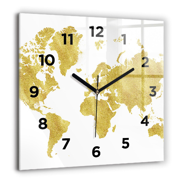 Square wall clock Golden map of the world
