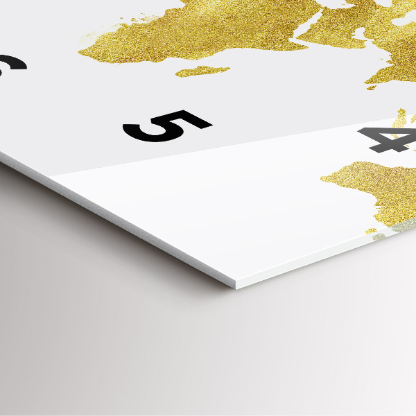 Square wall clock Golden map of the world