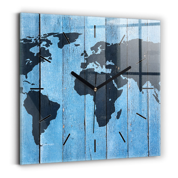 Square wall clock World map on boards