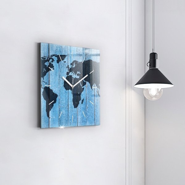 Square wall clock World map on boards