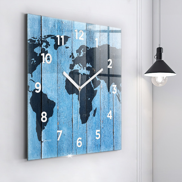 Square wall clock World map on boards