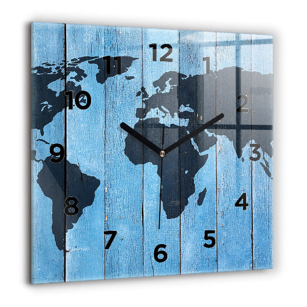 Square wall clock World map on boards