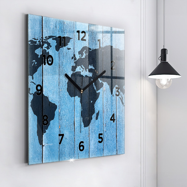 Square wall clock World map on boards