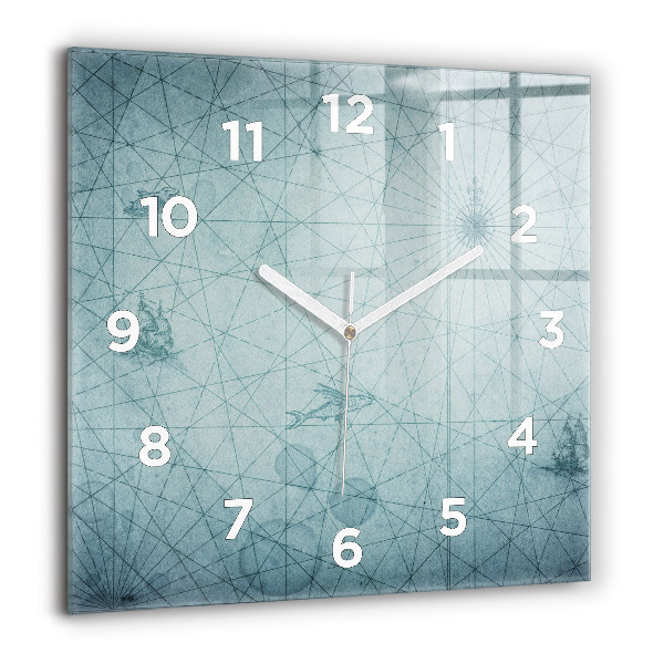 Square wall clock Vintage map