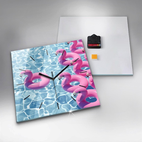 Square wall clock Dandelions flamingos