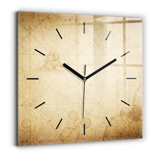 Square wall clock Old world map