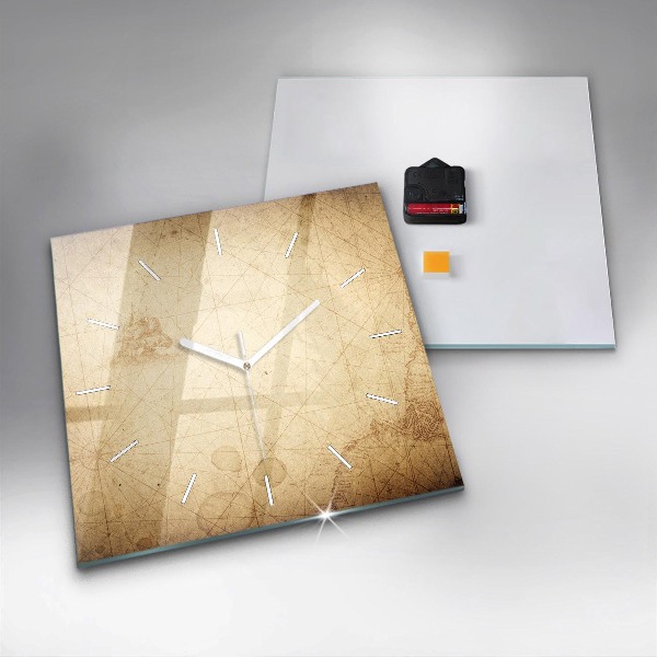 Square wall clock Old world map