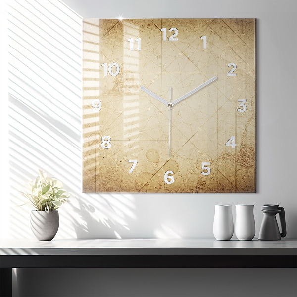 Square wall clock Old world map