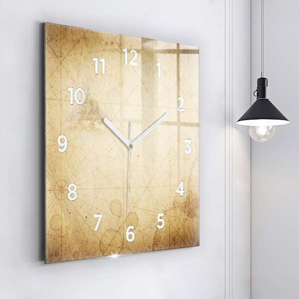 Square wall clock Old world map