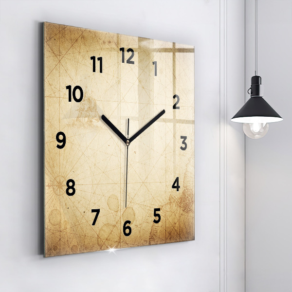 Square wall clock Old world map