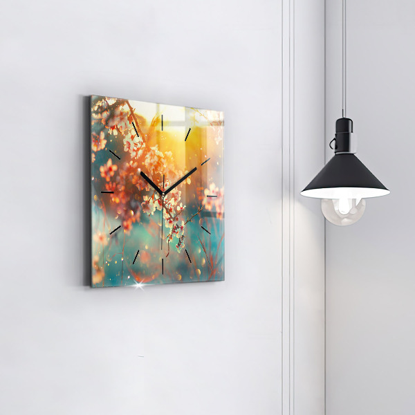 Square wall clock Spring flowers