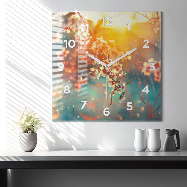 Square wall clock Spring flowers