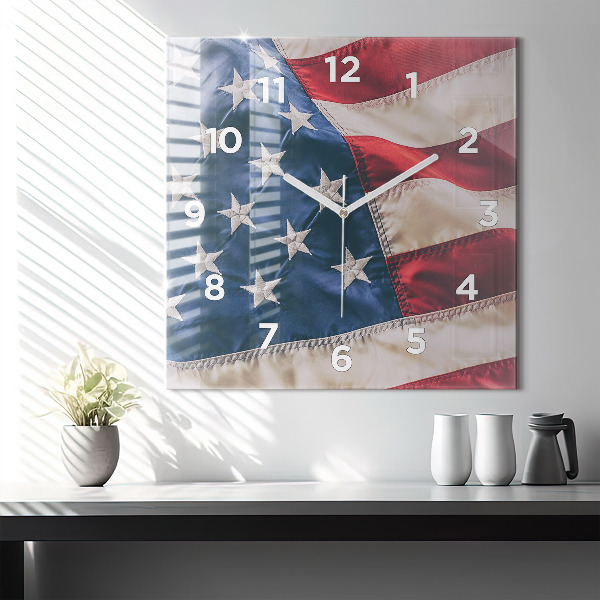 Square wall clock American flag