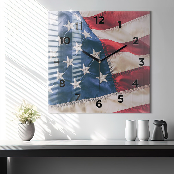 Square wall clock American flag