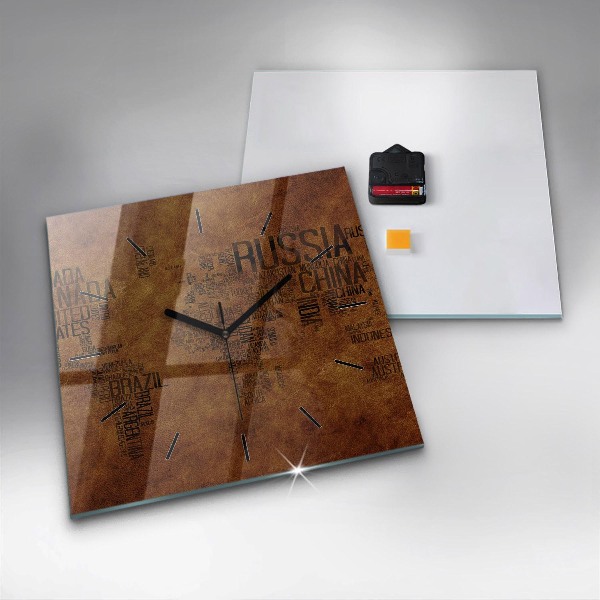 Square wall clock Map and country names
