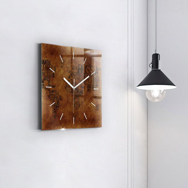 Square wall clock Map and country names