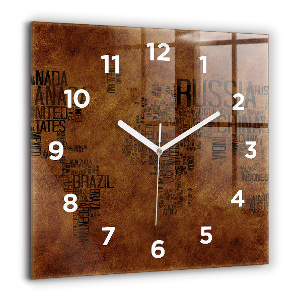 Square wall clock Map and country names