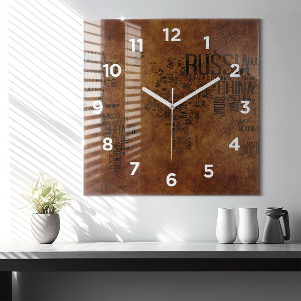 Square wall clock Map and country names