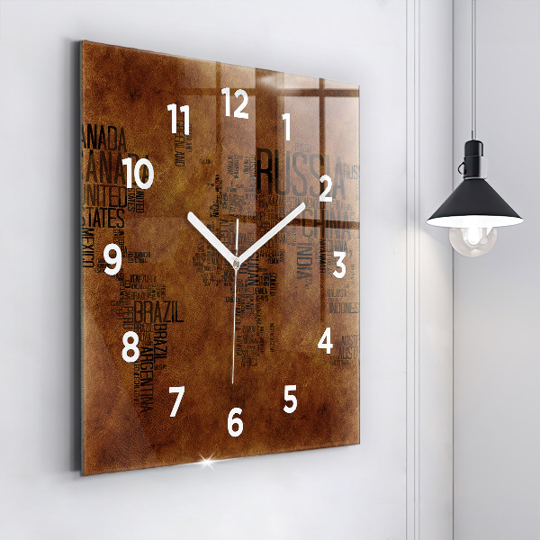 Square wall clock Map and country names