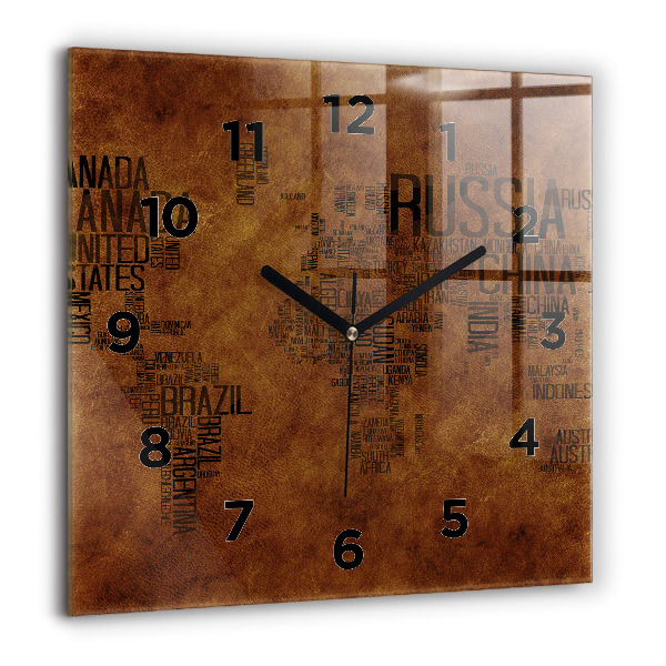 Square wall clock Map and country names