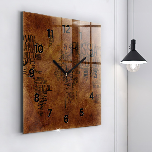 Square wall clock Map and country names