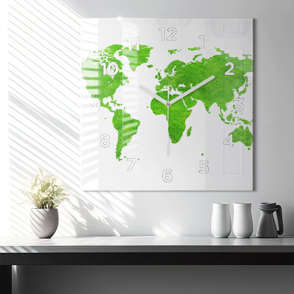 Square wall clock Green grass map