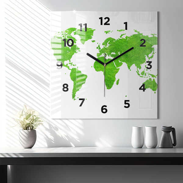 Square wall clock Green grass map
