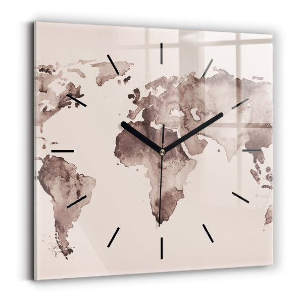 Square wall clock Watercolor world map