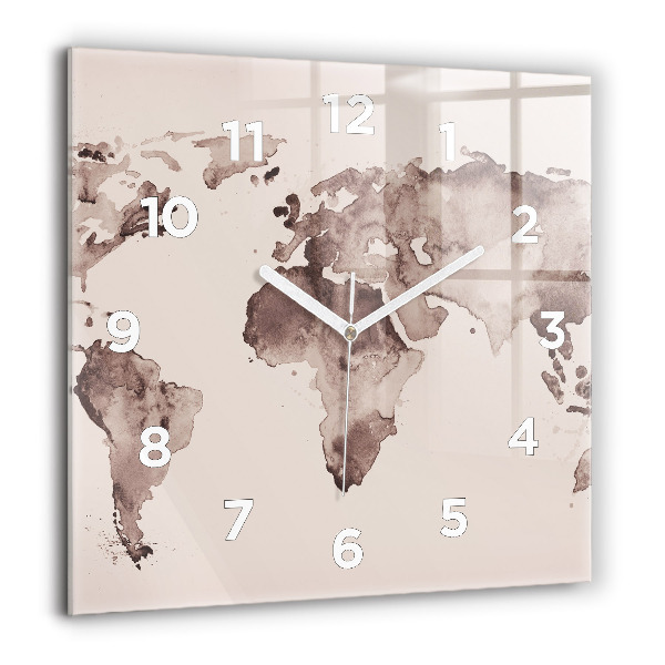 Square wall clock Watercolor world map