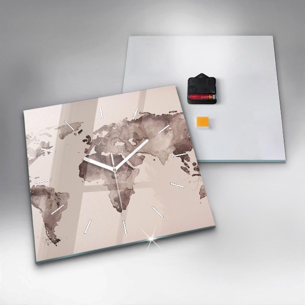 Square wall clock Watercolor world map