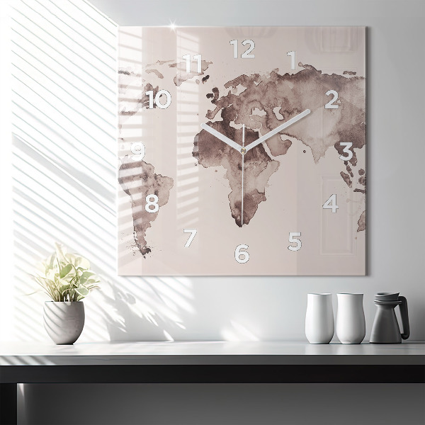 Square wall clock Watercolor world map