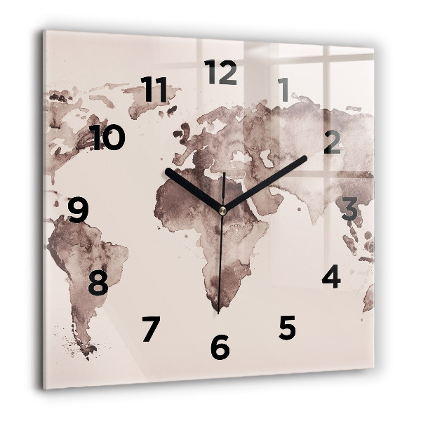 Square wall clock Watercolor world map