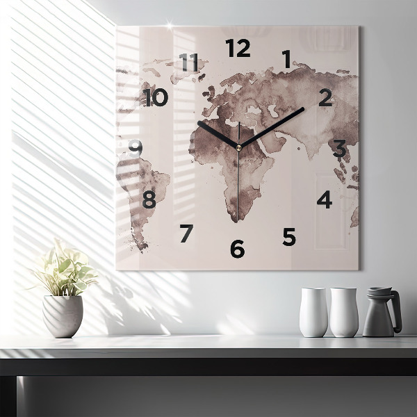 Square wall clock Watercolor world map