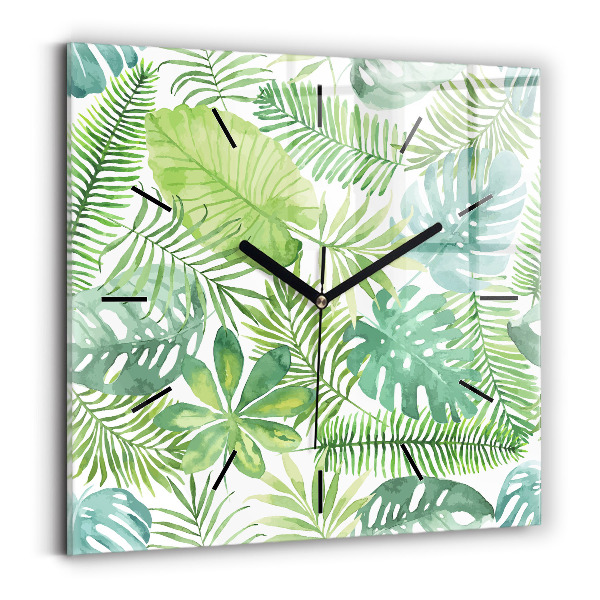 Square wall clock Green leaves