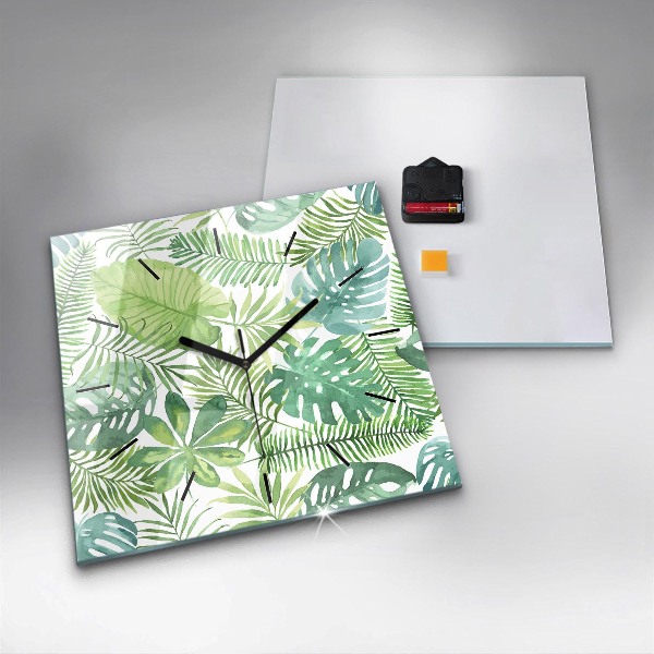 Square wall clock Green leaves