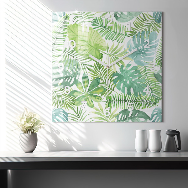 Square wall clock Green leaves