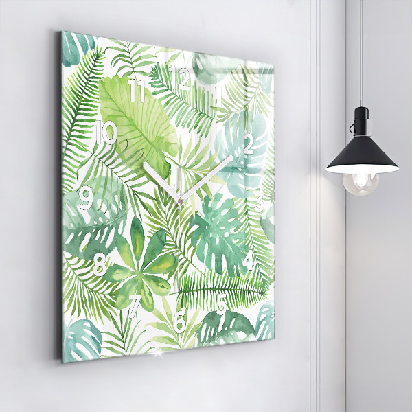 Square wall clock Green leaves