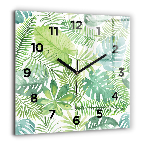 Square wall clock Green leaves