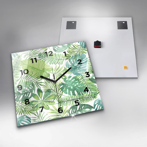 Square wall clock Green leaves